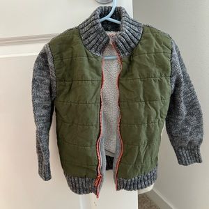 Cat and Jack knit sweater zip jacket olive army green